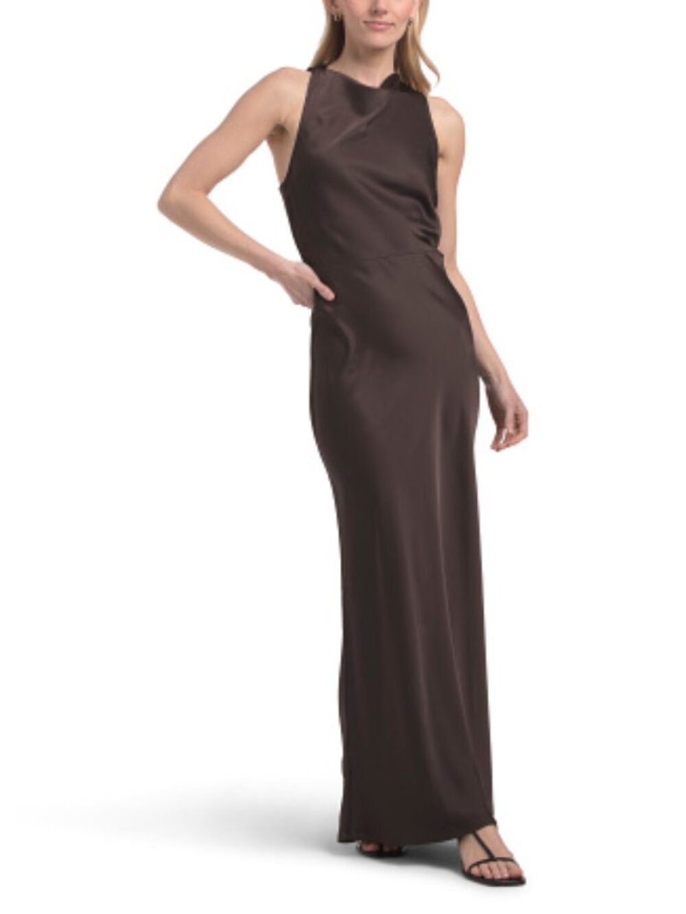 new House Of Harlow 1960 Satin Slip Maxi Dress Chocolate 3T4 268 - Picture 6 of 9